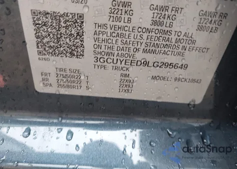 2020 Chevrolet Silverado 1500 4Wd Short Bed Rst из США, поврежденный, VIN 3GCUYEED9LG295649